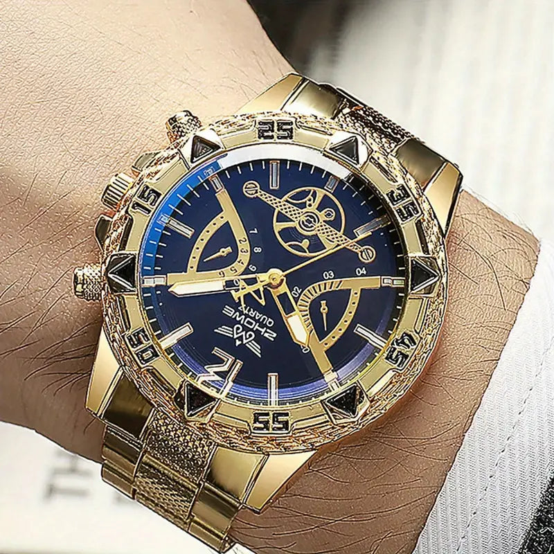 5er Männer-Stainless-Steel-Strap-Fashion-Business-Style-Quartz-Uhr,