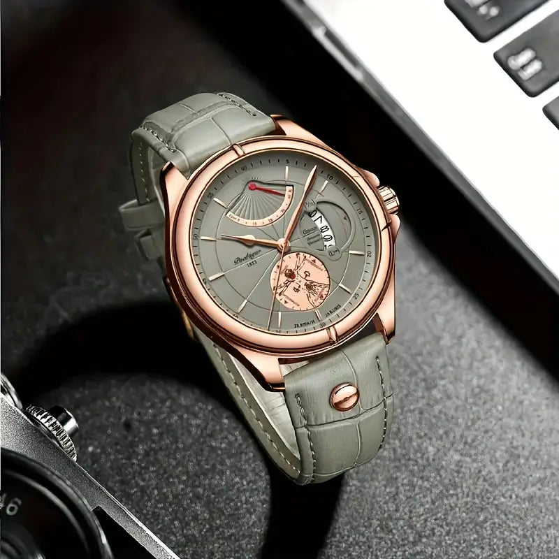 POEDAGAR Herren Casual Business Quartz Uhr mit Kalender, wasserdicht