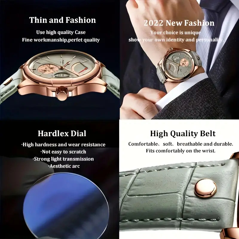 POEDAGAR Herren Casual Business Quartz Uhr mit Kalender, wasserdicht