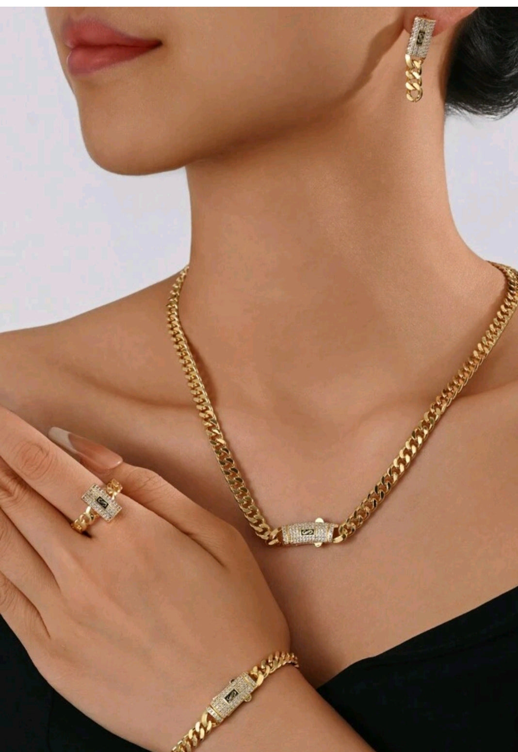 5 Stücke/Set modischer 18k Gold Zirkonia Ohrringe, Halskette, Ring, Armband