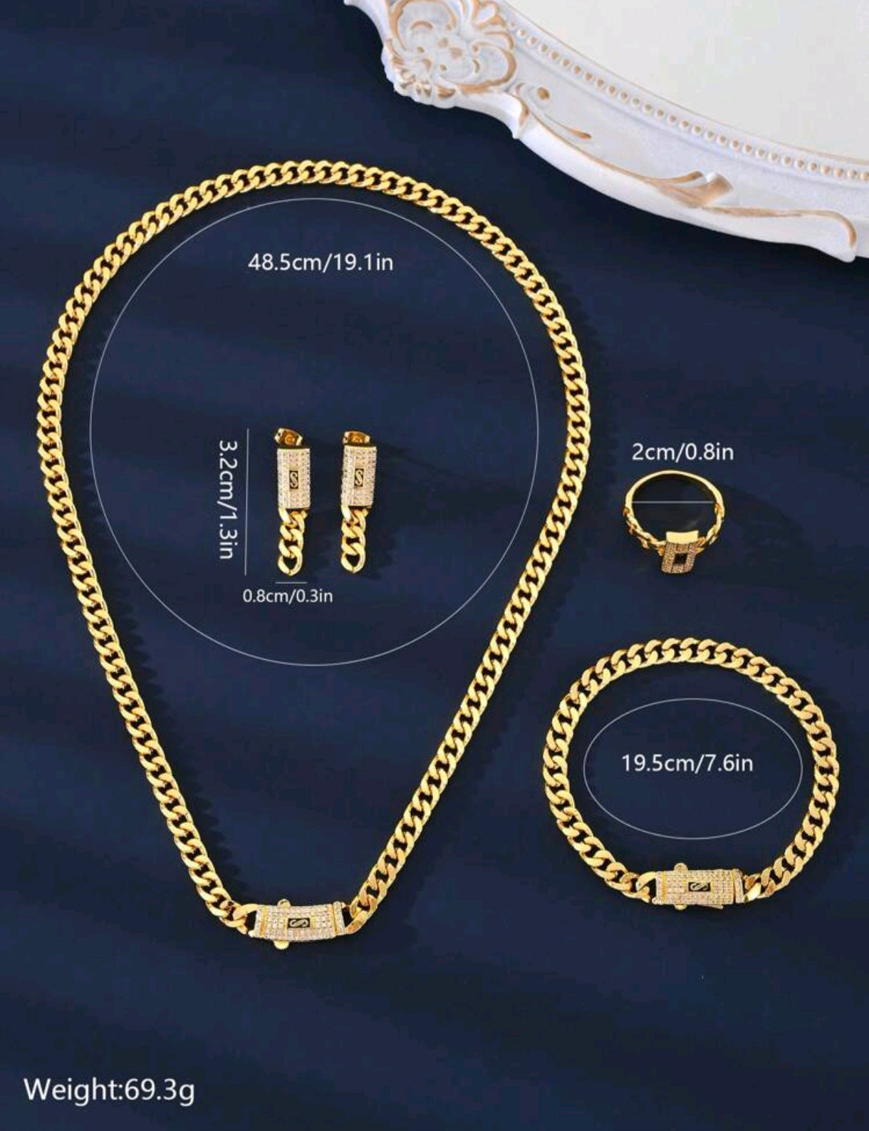 5 Stücke/Set modischer 18k Gold Zirkonia Ohrringe, Halskette, Ring, Armband